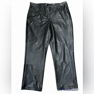 FAUX leather pant size 14 petite black with pocket straight leg